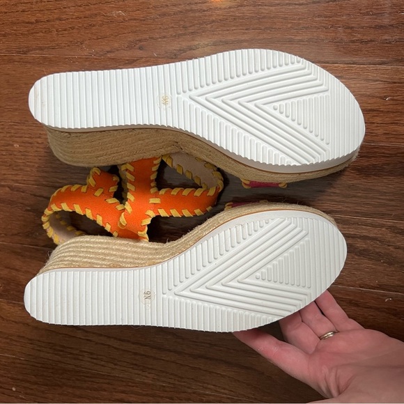 Womens Vaneli Cobi Pink Orange Yellow Suede Strappy Platform Wedge Heels 9N - Picture 2 of 4